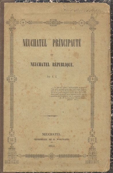 NEUCHATEL PRINCIPAUTE' ET NEUCHATEL RÉPUBLIQUE.