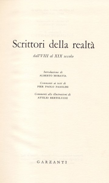 SCRITTORI DELLA REALTA' DALL'VIII AL XIX SECOLO. Introduzione di Alberto …