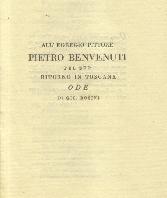 ALL'EGREGIO PITTORE PIETRO BENVENUTI PEL SUO RITORNO IN TOSCANA. Ode. …