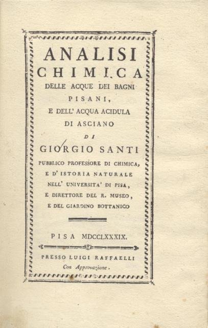 ANALISI CHIMICA DELLE ACQUE DEI BAGNI PISANI. E dell'acqua acidula …