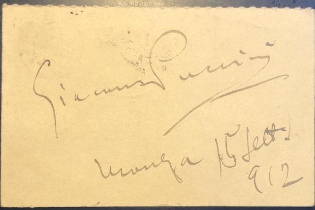 Bella firma estesa del musicista Giacomo Puccini, datata Monza, 15 …