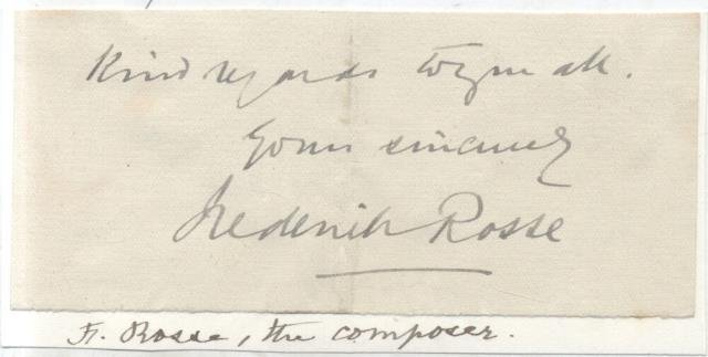 Biglietto con dedica autografa a firma del compositore Frederick Rosse.