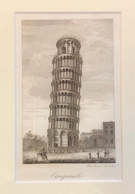 CAMPANILE DI PISA. Incisione originale di Ranieri Grassi.