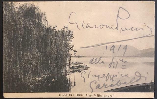 Cartolina illustrata con bella firma autografa di Giacomo Puccini, datata …