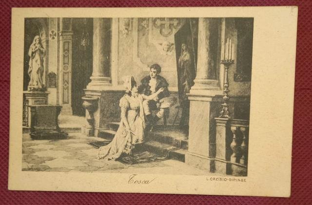 Cartolina postale affrancata e viaggiata con una scena di "Tosca" …