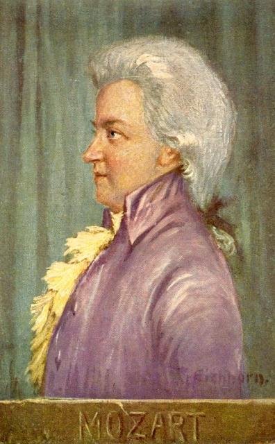 Cartolina postale illustrata raffigurante il musicista Wolfgang Amadeus Mozart a …