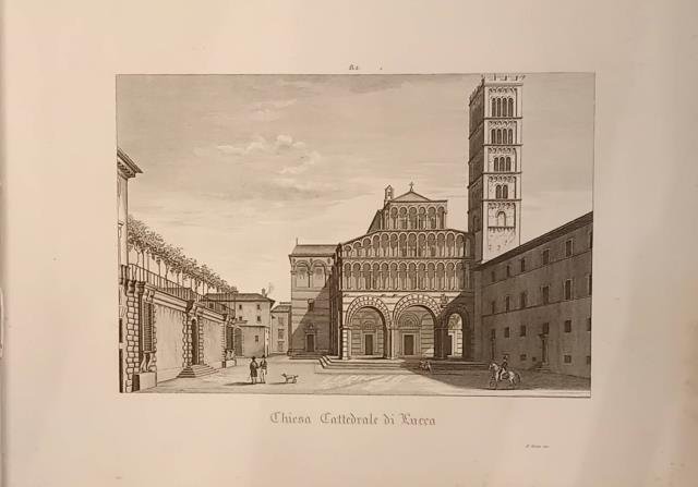 CHIESA CATTEDRALE DI LUCCA. Veduta di Piazza San Martino. Incisione …