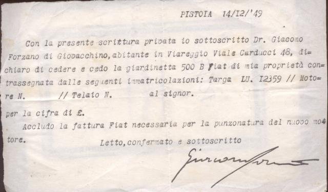 Comunicazione dattiloscritta firmata del cineasta Giacomo Forzano.