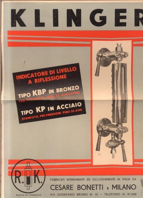 Dépliant pubblicitario dell'Indicatore di livello a riflessione "Klinger", prodotto dall'Azienda …
