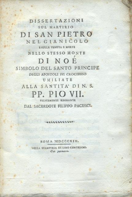 DISSERTAZIONI SUL MARTIRIO DI SAN PIETRO AL GIANICOLO E SULLA …