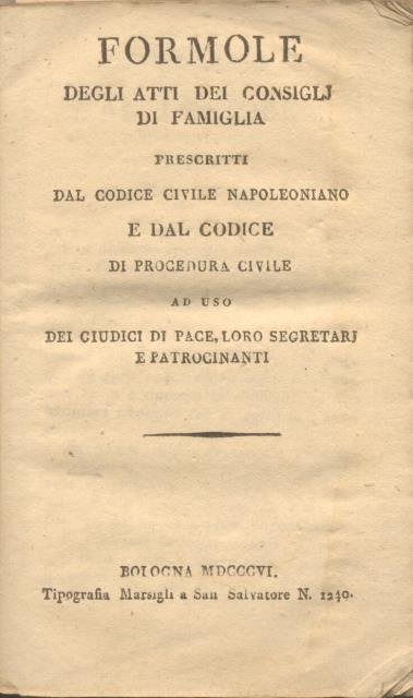 FORMOLE DEGLI ATTI DEI CONSIGLJ DI FAMIGLIA. Prescritti dal Codice …