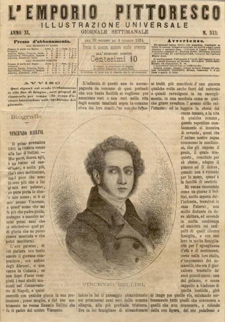 Incisione originale raffigurante il musicista Vincenzo Bellini.