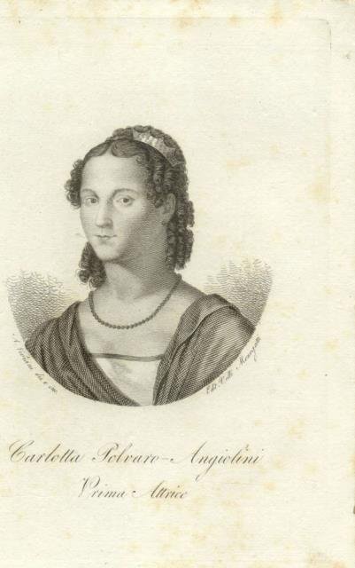 INCISIONE RAFFIGURANTE LA PRIMA ATTRICE CARLOTTA POLVARO ANGIOLINI. 1830 circa.