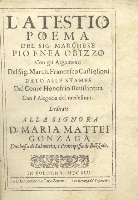 L'ATESTIO. Poema del sig. marchese Pio Enea Obizzo con gli …