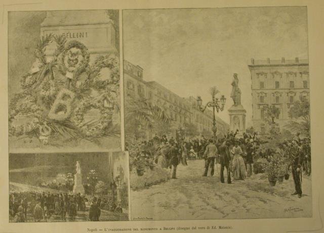 L'INAUGURAZIONE DEL MONUMENTO A BELLINI A NAPOLI. Xilografia raffigurante alcune …