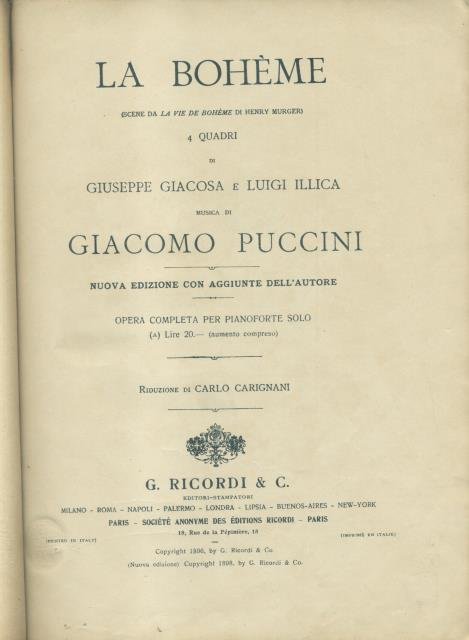 LA BOHÈME (1896). Scene da "La Vie de Bohème" di …