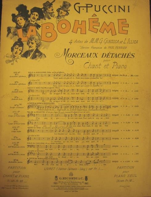 LA BOHÈME" DI GIACOMO PUCCINI (1896). Spartito originale con coperta …