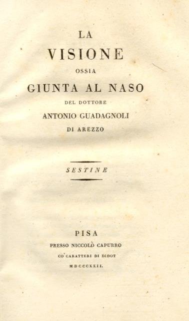 LA VISIONE ossia GIUNTA AL NASO. Sestine del Dottore Antonio …