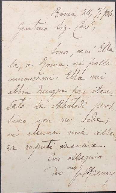 Lettera autografa del letterato scolopio Giuseppe Manni (Firenze, 1844-1923), Accademico …