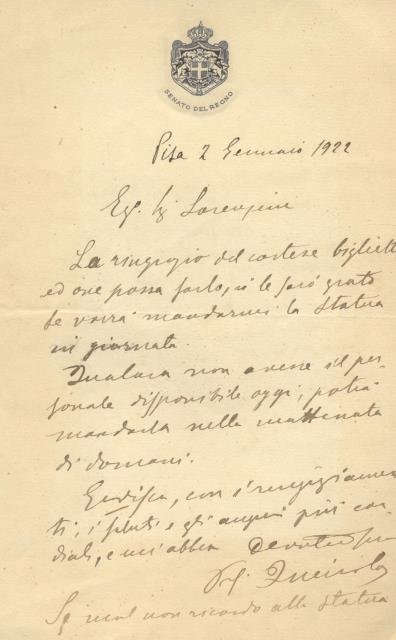 Lettera autografa firmata del medico Giovanni Battista Queirolo (Cicagna, 1856 …