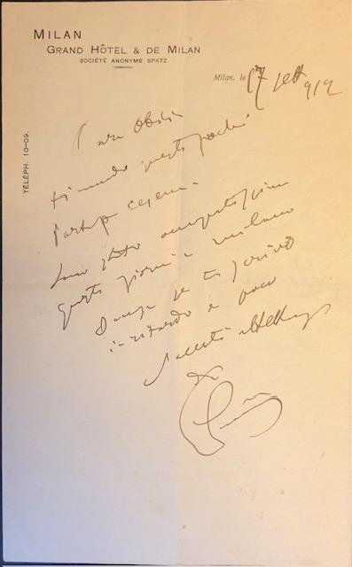 Lettera autografa firmata del musicista Giacomo Puccini indirizzata alla sorella …