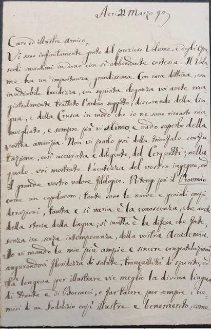 Lettera autografa firmata del poeta, filosofo e letterato Vincenzo Julia …