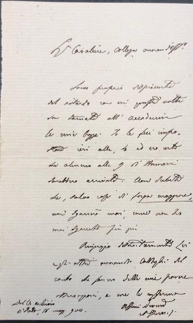 Lettera autografa firmata dello storico Alessandro Gherardi (Firenze, 1844-1908), Direttore …