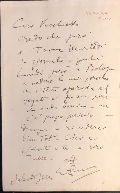 Lettera autografa firmata inviata da Giacomo Puccini all'amico Antonio Bettolacci …