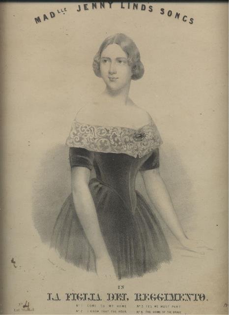 Litografia originale raffigurante la cantante lirica Jenny Lind (Stoccolma, 1820-1887) …