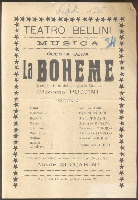 Locandina per una esecuzione de "La Bohème" di Giacomo Puccini …