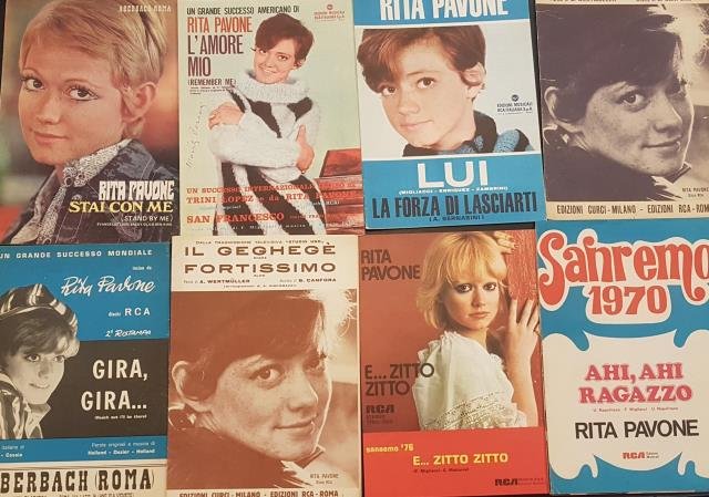 Lotto di 9 spartiti di canzoni di Rita Pavone. 1961-1976.