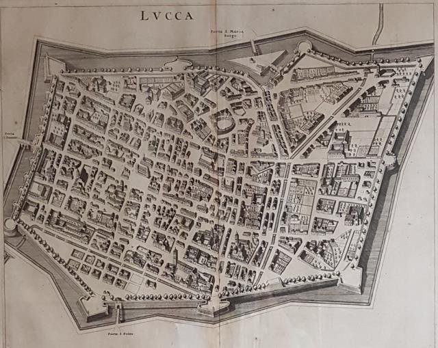 LUCCA. Pianta assonometrica della città, tratta da "Illustriorum Italiae Urbium …