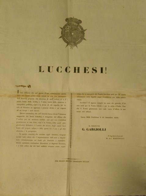 LUCCHESI! Editto originale promulgato all'indomani di alcune proteste accadute nella …