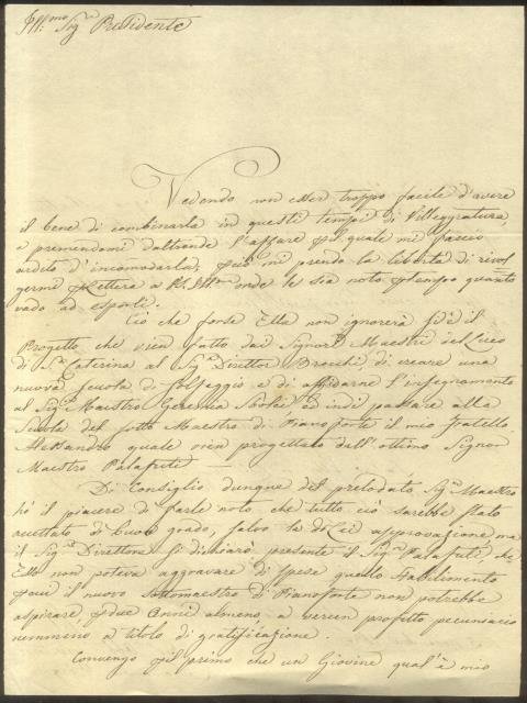 Lunga lettera autografa firmata del musicista Alamanno Biagi (Firenze, 1806-1861) …