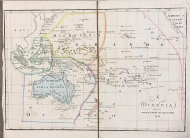 OCEANIA. Divisa nelle quattro sue magne parti. Carta geografica originale.