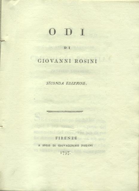 ODI DI GIOVANNI ROSINI. Seconda edizione.