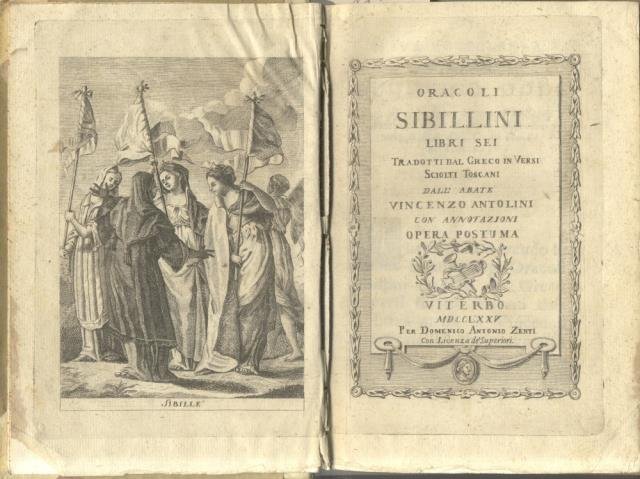 ORACOLI SIBILLINI. Libri sei tradotti dal greco in versi sciolti …