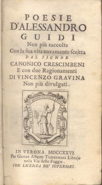 POESIE D'ALESSANDRO GUIDI NON PIU' RACCOLTE. Con la sua vita …