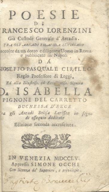 POESIE DI FRANCESCO LORENZINI. Già Custode Generale di Arcadia, tra … | Immagine principale