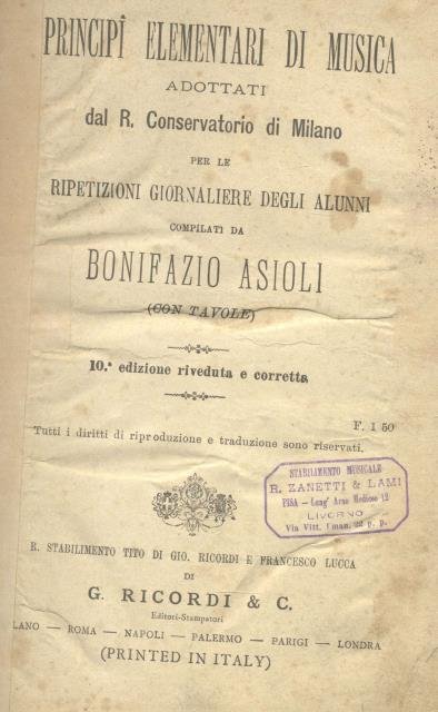 PRINCIPJ ELEMENTARI DI MUSICA. Adottati dall'I.R. Conservatorio di Milano per …