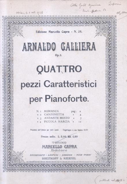 QUATTRO PEZZI CARATTERISTICI PER PIANOFORTE (Op.5) (Pl.n°38).