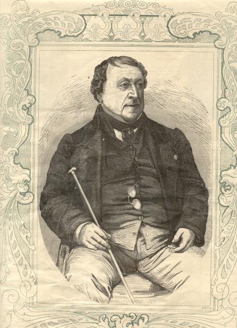 Ritratto in xilografia del musicista Gioacchino Rossini. 1860 circa.