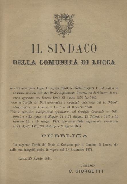 TARIFFA DEL DAZIO DI CONSUMO PER IL COMUNE DI LUCCA …