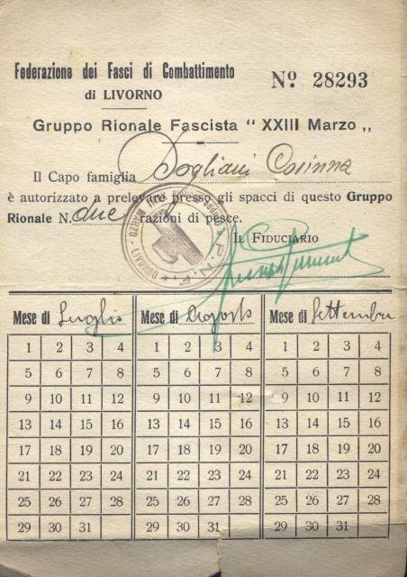 Tessera N°28293 del Gruppo Rionale Fascista "XXIII Marzo" di Livorno …