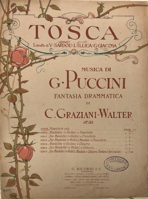 TOSCA" DI GIACOMO PUCCINI (1900). Spartito originale con coperta illustrata …