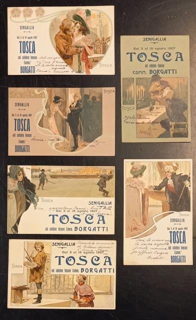 TOSCA. Serie di 6 cartoline policrome originali, realizzate da Leopoldo …