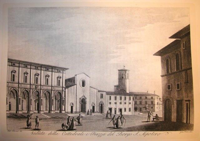 VEDUTA DELLA CATTEDRALE E PIAZZA DELLA CITTA' DI SANSEPOLCRO. Riproduzione …