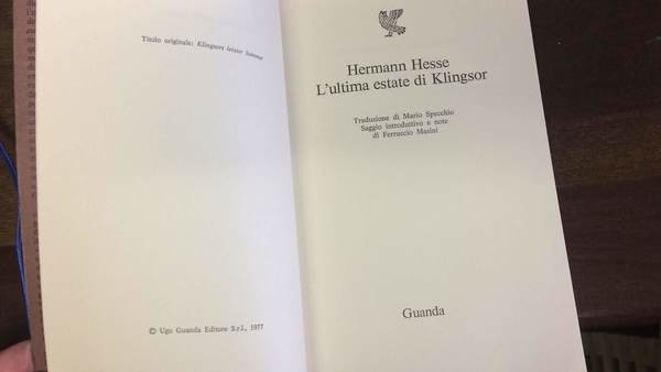 L'ultima estate di Klingsor, saggio introduttivo di Ferruccio Masini.