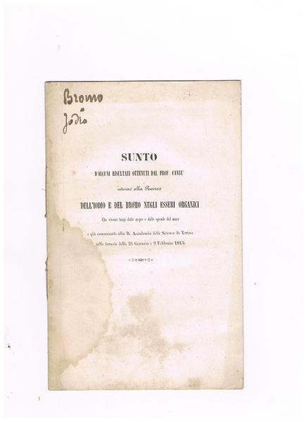 Sunto d'alcuni risultati ottenuti dal prof. Cantù intorno alla ricerca … | Immagine principale