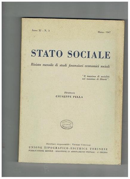 Stato sociale, rivista mensile di studi finanziari economici sociali. Disponiamo … | Immagine principale